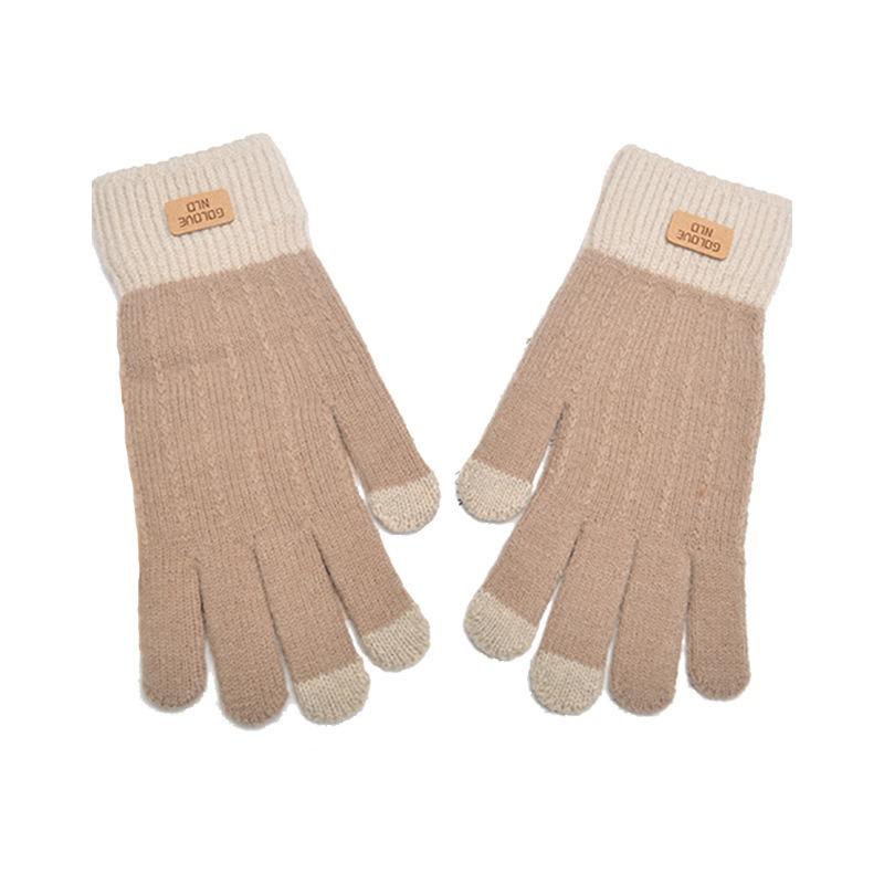 Winter camel wool warm gloves five fingers cute cold-proof men and women cycling writing thickened