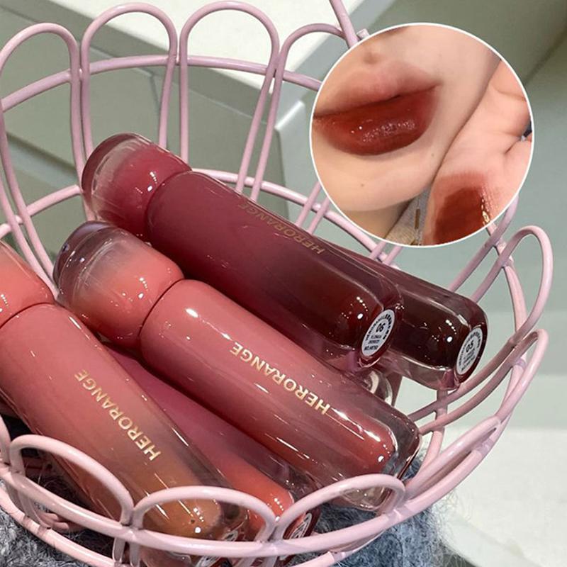 Herorange Brillo de Labios Espejo Agua Brillo de Labios Líquido Hidratante Labial Tinte Transparente Maquillaje Cosméticos Mujeres Coreanas