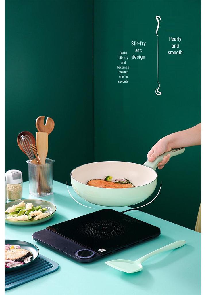 Shan Zu Light Green Ceramic Non-stick Frying Pan & Wok, Induction Compatible Flat Bottom