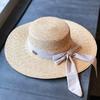 Spring and Summer Straw Retro Big Edge Straw Hat Summer Flat Edge Sun Protection Sunshade Vacation Hat Hepburn Elegant Bow Hat