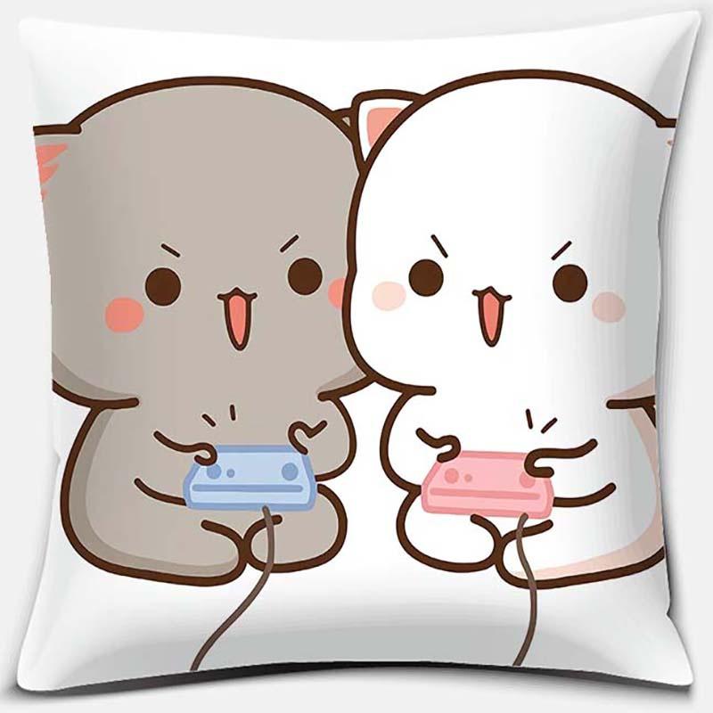 45x45cm Cartoon Cute Peach Blossom Cat Series Pillowcase Living Room Sofa Office Seat Soft Cushion Cover Home Decoration