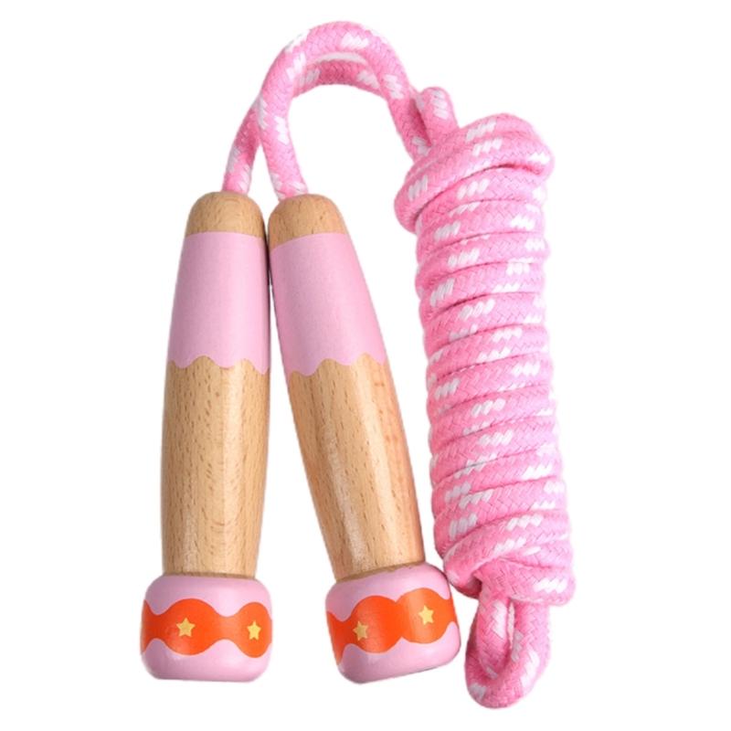Lightweight Jump Rope Adjustable Skipping Rope with Wooden Handle Kids Outdoor Exercise Toy for Men Women Children