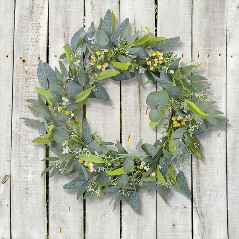 Fashion Artificial Garlands Green Portable Stylish Wreath with Berries Accent for Door and Wall Festival Decoration