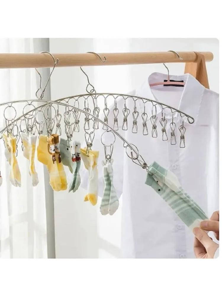 Clothes Drying Rack Clothes Hanger With 8 Clips, Stainless Steel Laundry