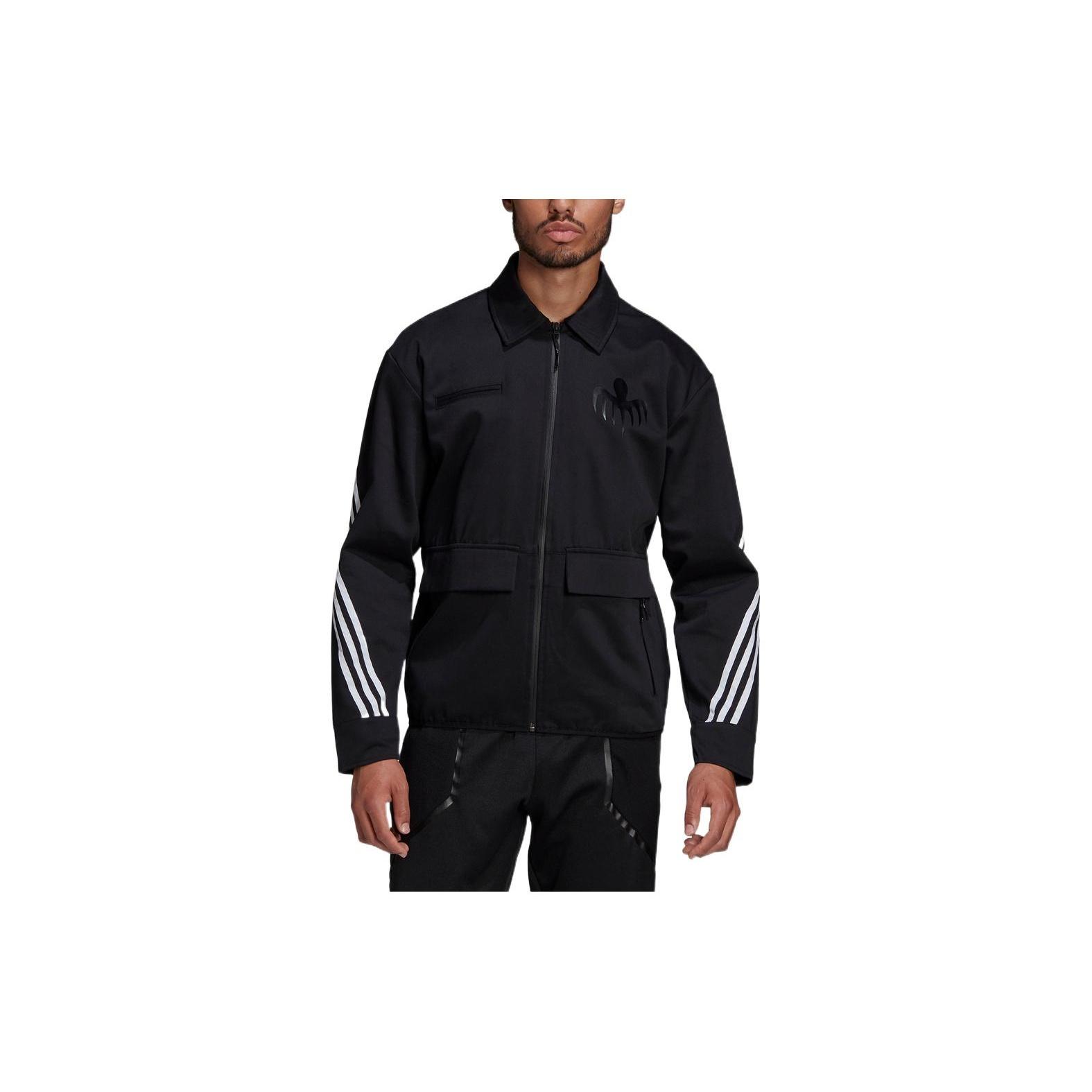 Men s adidas Stripe Printing Logo Zipper Lapel Long Sleeves Jacket Black GN6807 XL