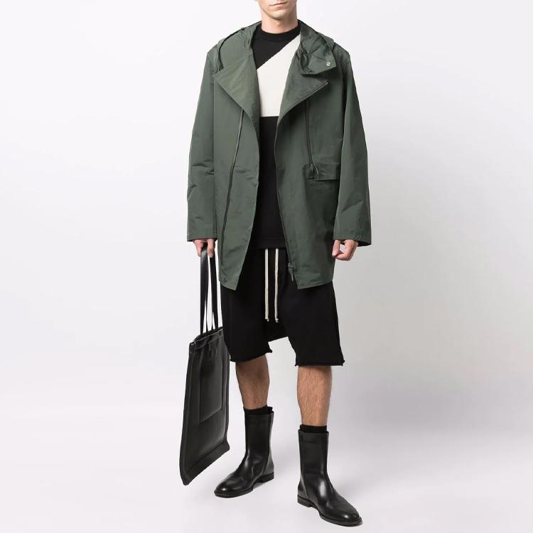 Y-3 Zipper Chest Pocket Solid Color Mid-Length Parka Men Outerwear Green HB3400