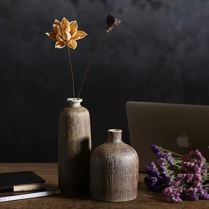 Ceramic Vase Small Vase Vintage Dried Flower Arrangements Decorative Ornaments Living Room Chinese Rough Pottery Pot Hydroponic