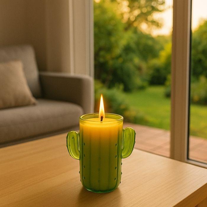 Bougie Citronnelle Cactus en Pot – Anti-Moustique Extérieur Durable