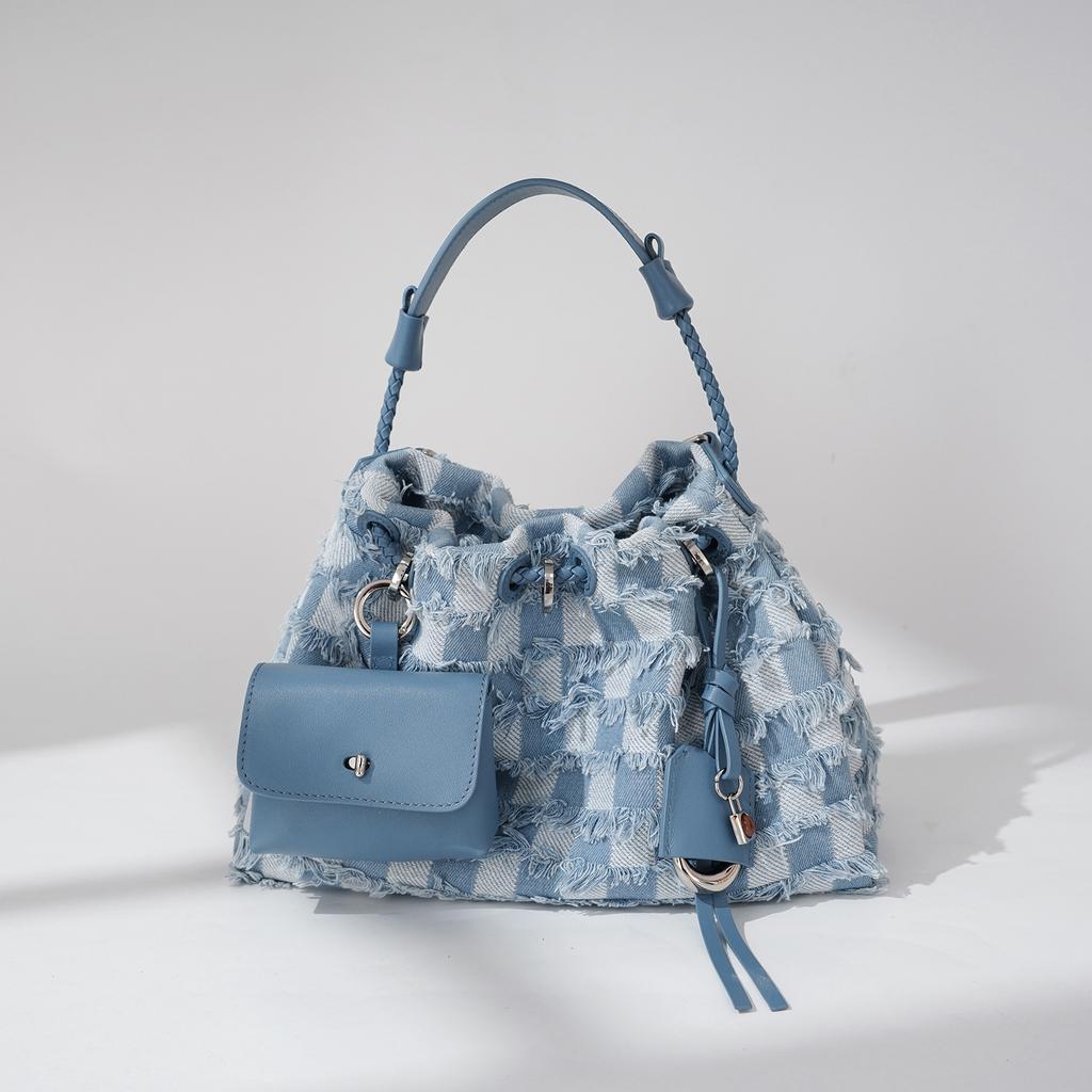 Neue Denim-Serie Umhängetasche Leder Denim Damen Tasche Messenger Bag Damen Multifunktionale Kleine Tasche