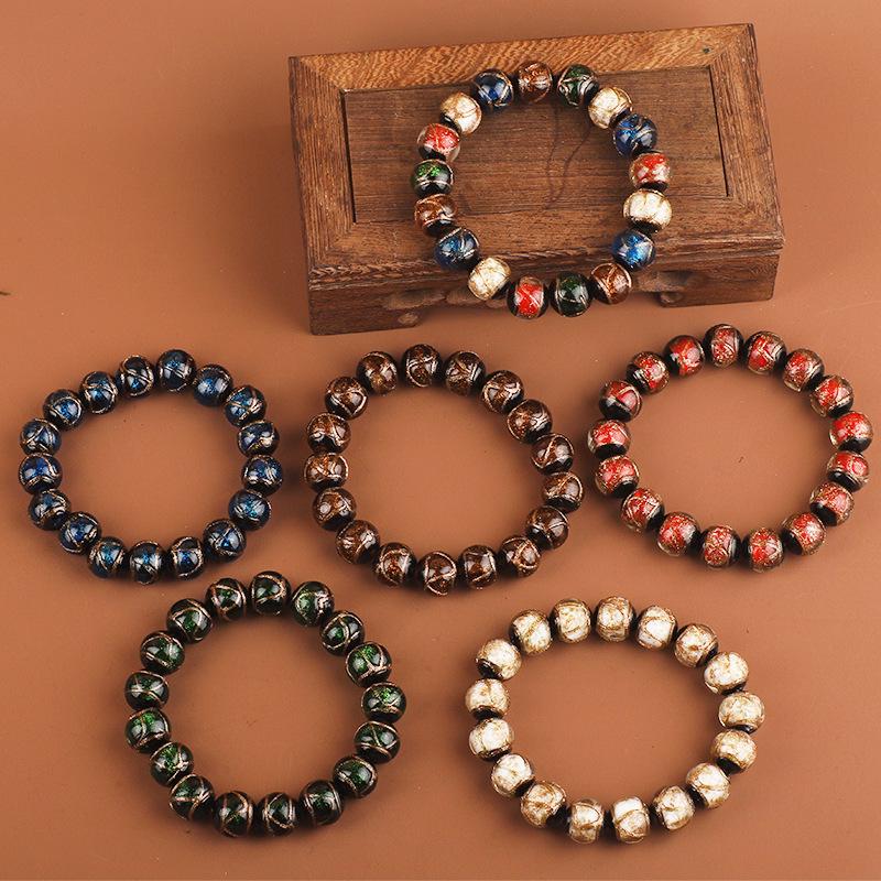 

Incense Ash Glaze Bracelet: Classic Style with Gold Thread, Handcrafted Single Circle Jewelry 14mm білий