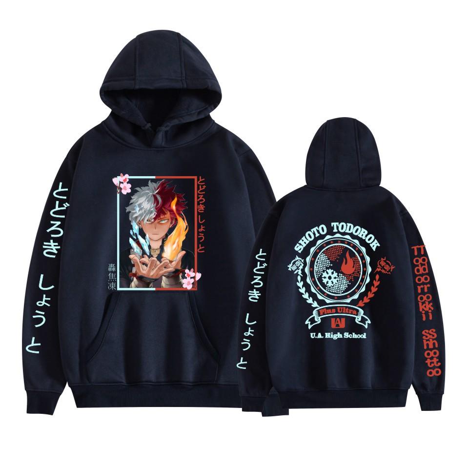Japanese Style My Hero Academia Anime Print Unisex Fashion Loose Hooded Double Bar Sweatshirt
