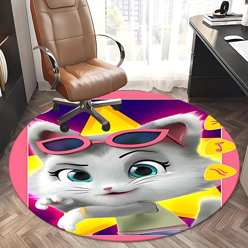 Chic Cat Chair Mat - Round Carpet for Home Decor, Office Use