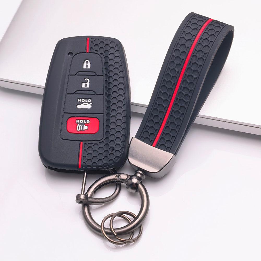 Silicone Key Fob Cover with Matching Keychain Compatible with Toyota Camry RAV4 Highlander Corolla Avalon C-HR, Fits Toyota Camry RAV4 Corolla Prius