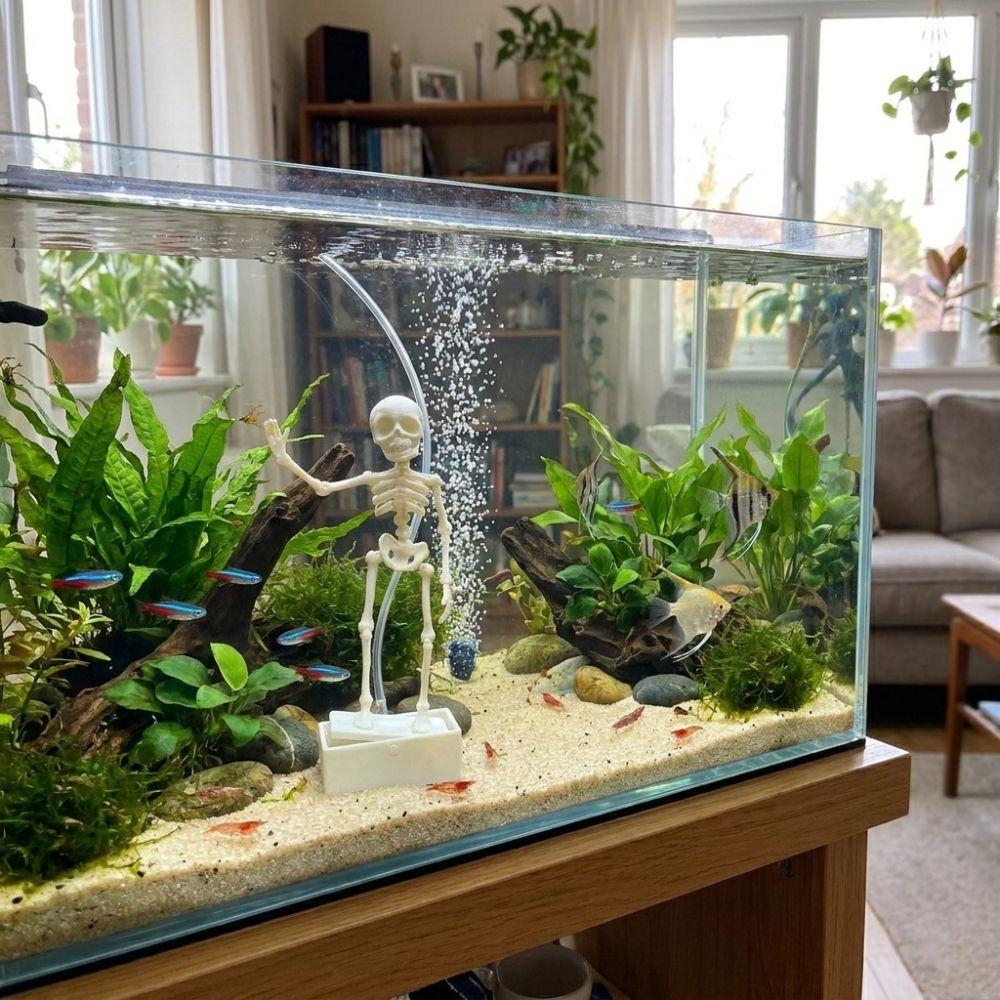 with Suction Base Dancing Skeleton Aquarium Bubbler Wiggling Skeleton Ornament Aquatic Landscaping