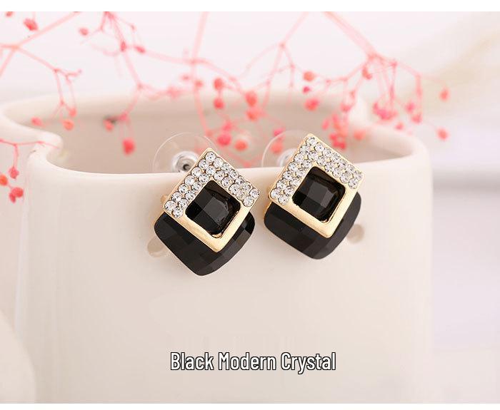Korean Style Geometric Zircon Needle Ear Studs for Women - Retro Fashionable Earrings
