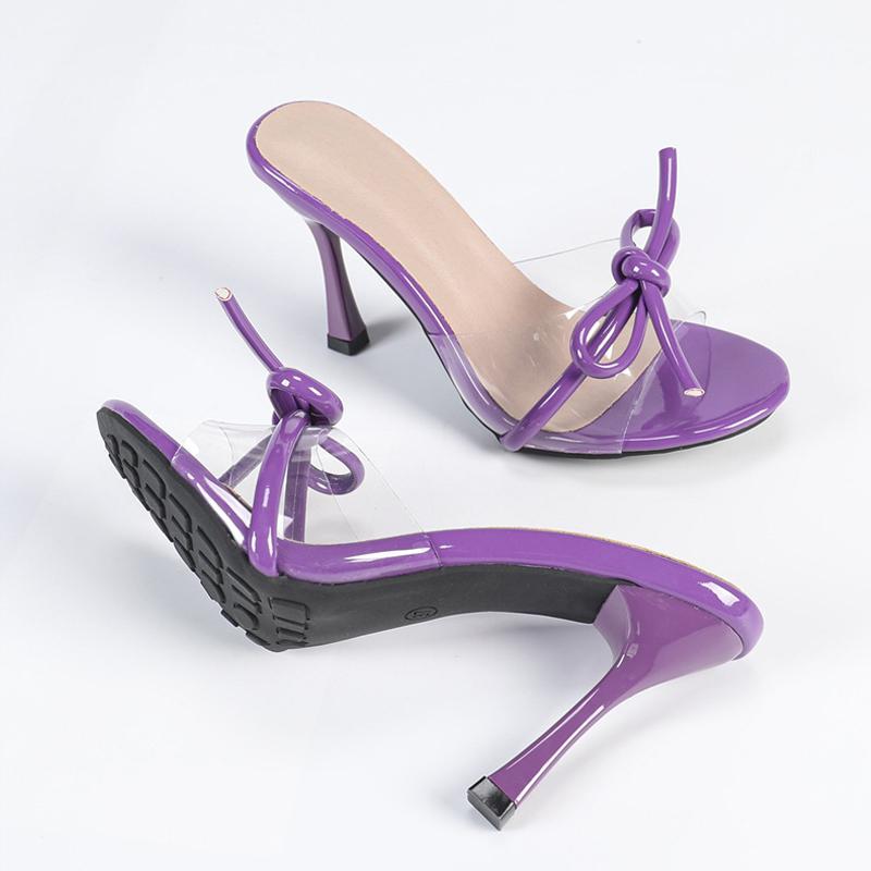 Fashion Liyke Designer Red Patent Leather Bowknot Women Transparent Slippers Sandal Summer 9CM Thin High Heels Shoes Female Mules Slides