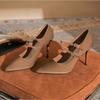 High Heels Women's Autumn and Summer Thin Heels Pointed Buckle High Heel Pumps New Retro Double Row One-word Belt Women's Shoes