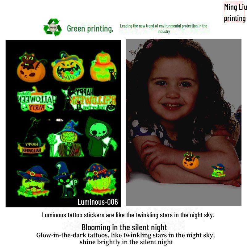 Children's Halloween Pumpkin Glow-in-the-Dark Cartoon Temporary Tattoo Stickers