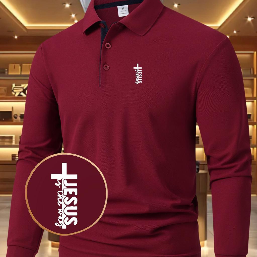 Men's Long Sleeve Casual Summer Printed T-Shirt - Stylish and Versatile Top, Geometric Design, Lightweight Polo Golf Shirt