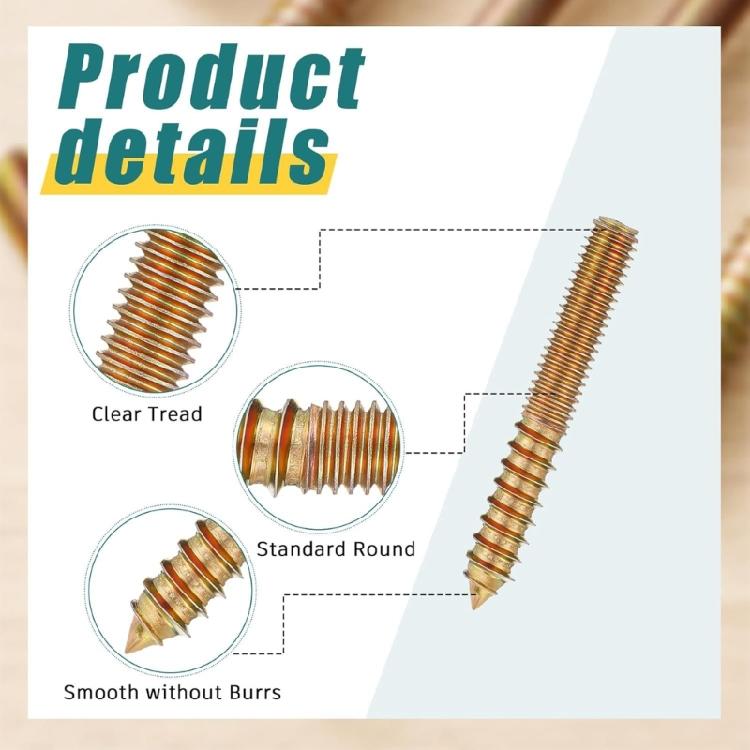 20Pcs Double Headed Dowel Screw With Driver Carbon Steel Hanger Bolts for Wooden Stairs Outdoor Furniture Installation