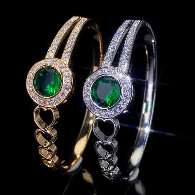 Classic Double-ring Elegant Emerald Micro-paved Zirconium Fashionable and High-end Accessories Bracelet