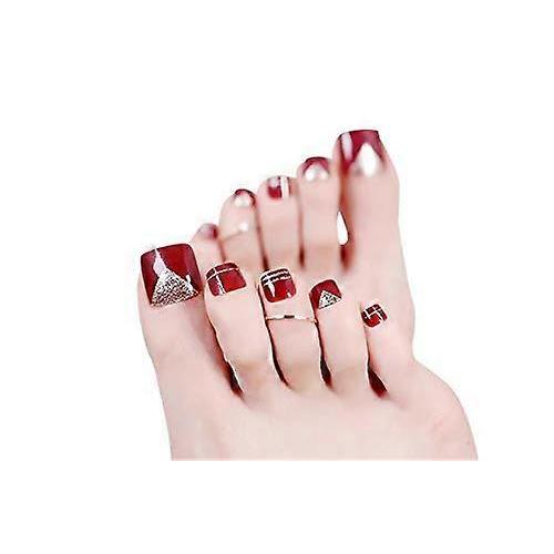 24pcs Square Full Cover False Toenails Set Glitter Acrylic Fake Toenails for Women with Adhesive
