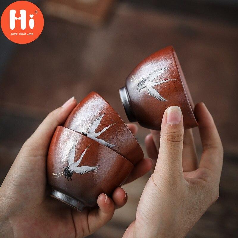 Hi Ceramic Master Tea Cup Household Retro Kung Fu Drinkware Office Teacups Chinese Hand Painted Crane Tea Bowl Pottery Water Mug