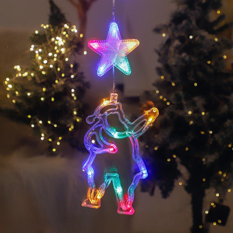 Weihnachts-Saugnapf-Lichter für Fenster, Urlaubsatmosphäre, Dekoration, Hängelampen, Pentagramm-Glocke, Geschäft, Einkaufszentrum, Fenster-Saugnapf-Lichter