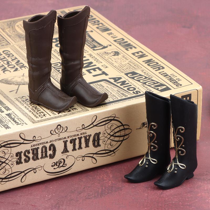 Doll Shoes Medieval Knight Boots Dolls Retro Style Miniature Boots With Gold Embroidery For Dolls Dress Up Accessories
