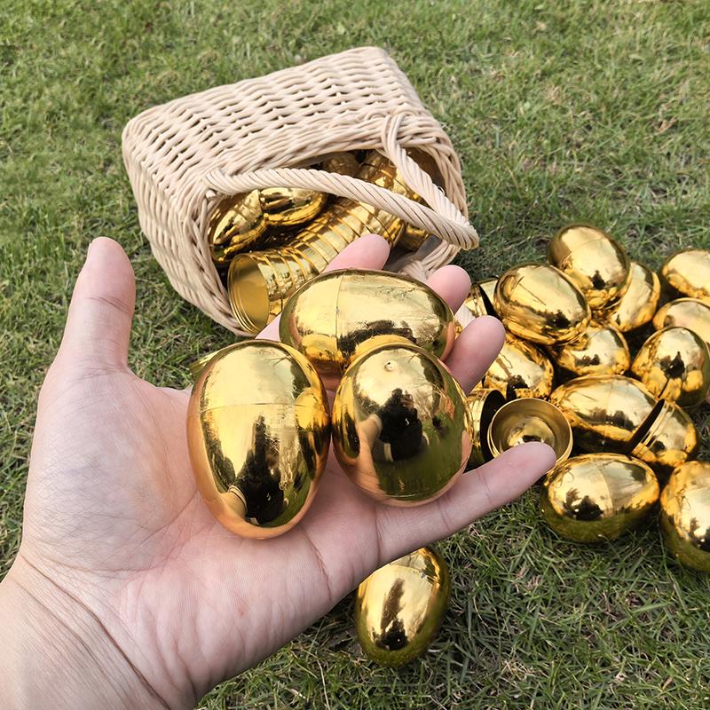 6-24pcs Golden Easter Eggs Plastic Fillable Egg Easter Egg Hunt Game Prizes Home Decoration Supplies Kids Birthday Party Favors