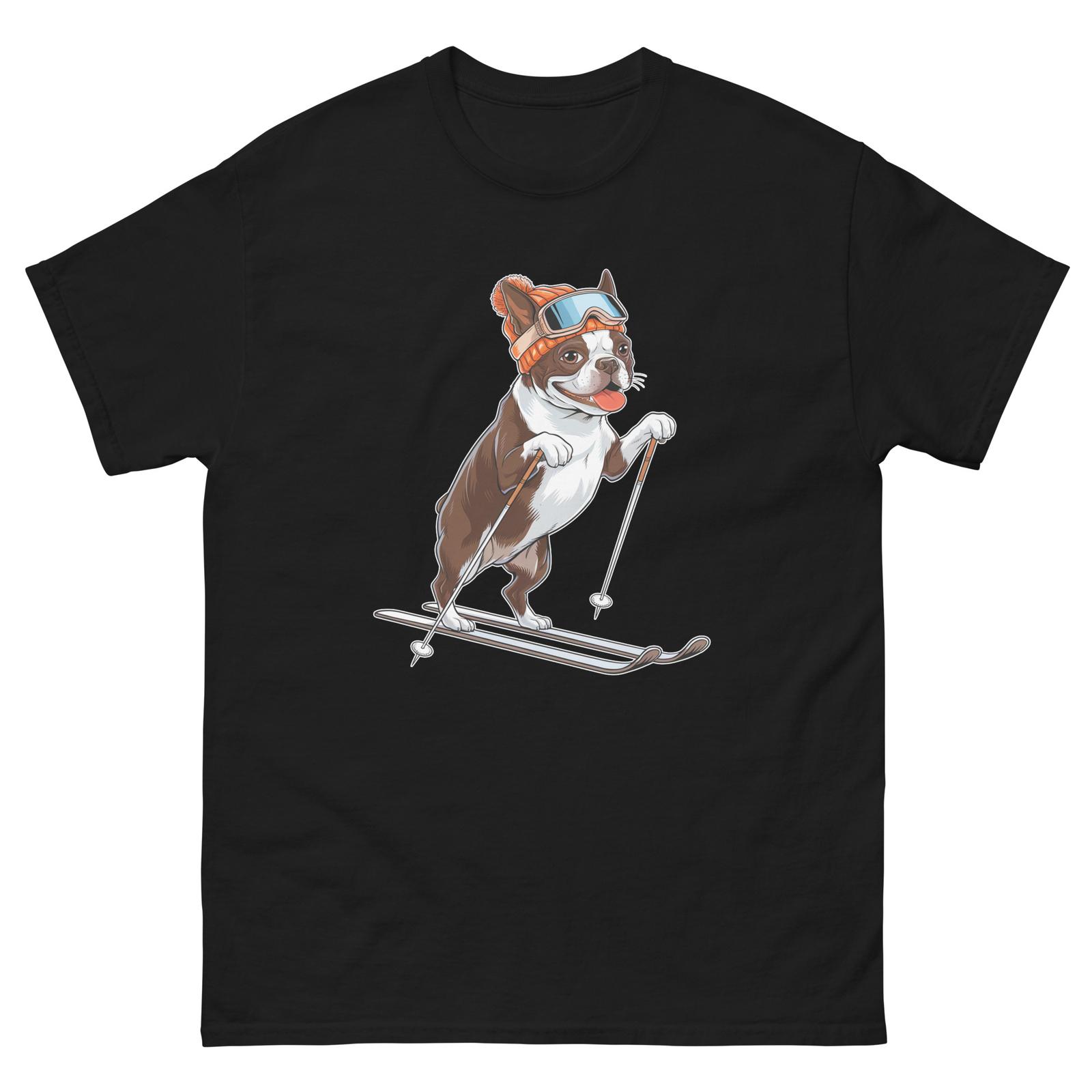 Boston Terrier Dog Skiing Fun Ski Skier Shirt T-Shirt S