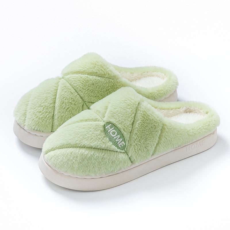 Plush cotton slippers wear thick soles outside in autumn and winter household warmth and plush comfort couple bedroom shoes