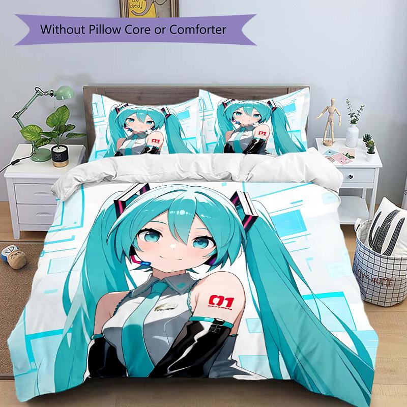 Virtual Vocaloid Character Print 3Pcs Bedding Setduvet Cover With 2 Bedropillowcase Home Birthday Gift