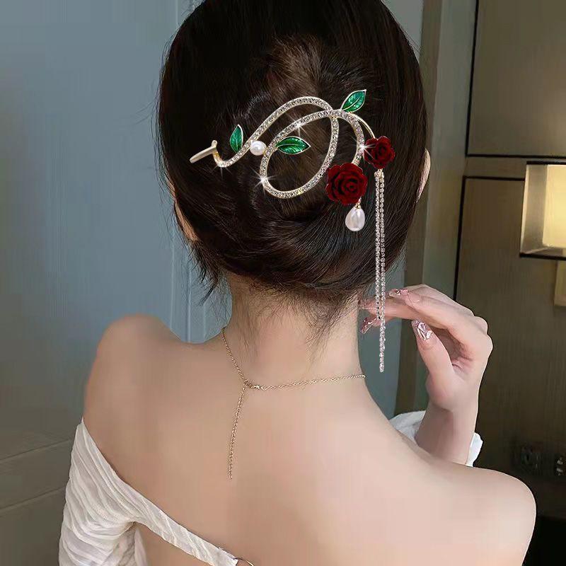 Top Selling Women Flower Tassel Twisted Hair Clip Back of The Head Barrettes Female Sweet Hairpins New Headwear Accessories