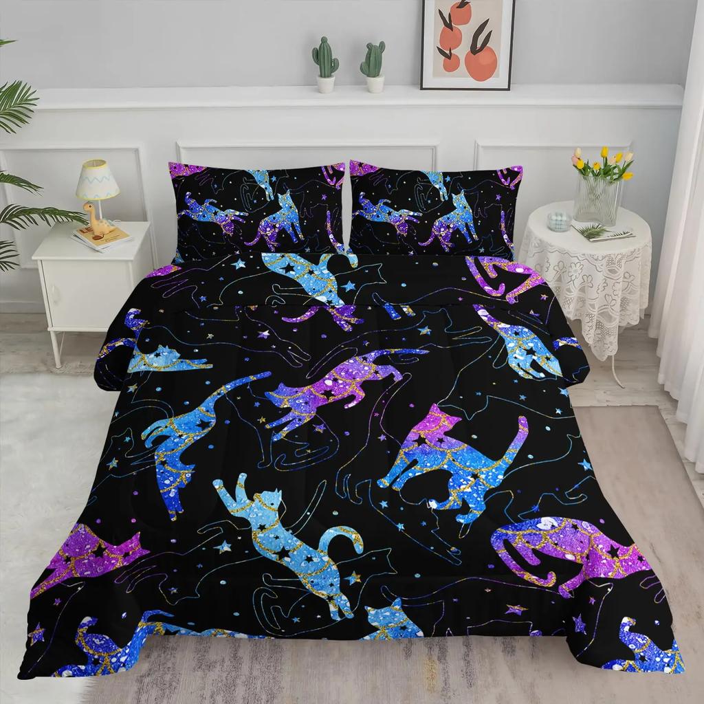Galaxy Comforter Sets, 3D Outer Space Themed Bedding, All-Season Quilted Duvet, for Children Boy Girl Teen Kids with Pillow Sham