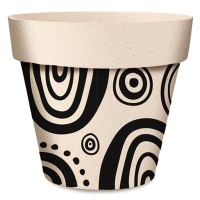 [R6624] - Black Beige 'Boho' Bamboo Planter - 14x12 Cm (circles)