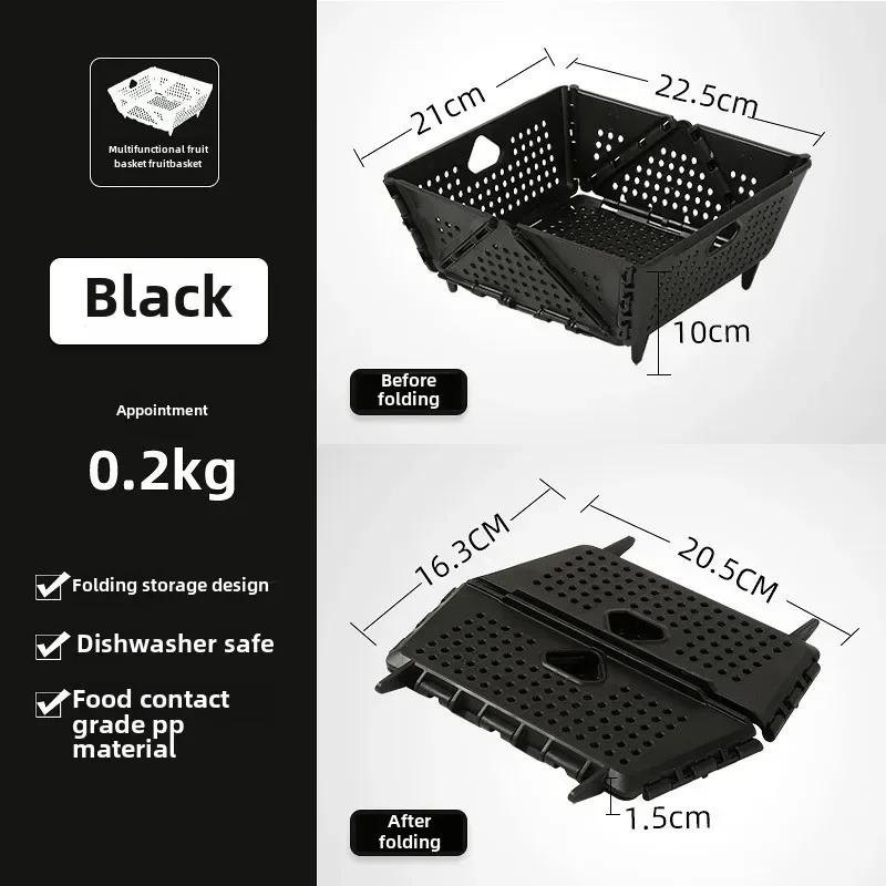 Hot  Drain Basket, Fruit Basket, Foldable Plastic, Large Capacity, Raised Tiptoe, Household Kitchen, Vegetable Washing Basket