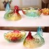 Plat à bonbons en verre cristal forme poulet, Bol à bonbons rétro avec couvercle, Assiette à dessert Bol à snacks Ornement pour décorations de maison