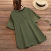 Summer Casual Loose Tunic Tops Women Vintage OL Shirt O Neck Short Sleeve Blouse Solid Cotton Blusas Buttons Down Chemise