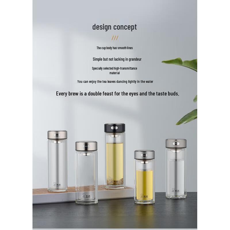 HEENOOR Double-Layer Business Glass Tea Cup with Filter