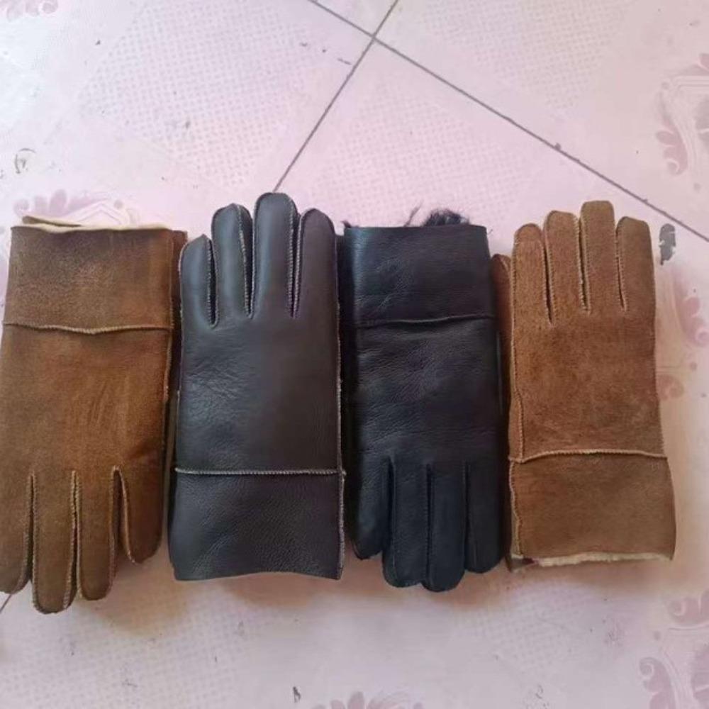Mixed color miscellaneous leather gloves men and women winter thickened velvet warm windproof waterproof driving motorcycle