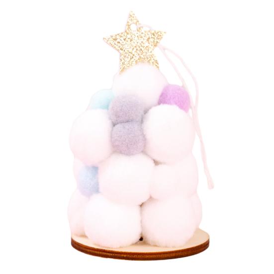 Plush Christmas Tree Ornament, Cute Pom Pom Balls Tree-Shaped Hanging Pendant with Star Tree Topper for Tree Wreath Home Party Decoration белый