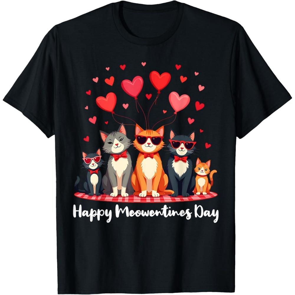 Happy Meowentine s Day Cat Valentine s Day Cat Lover Cotton Men T Shirt L чёрный