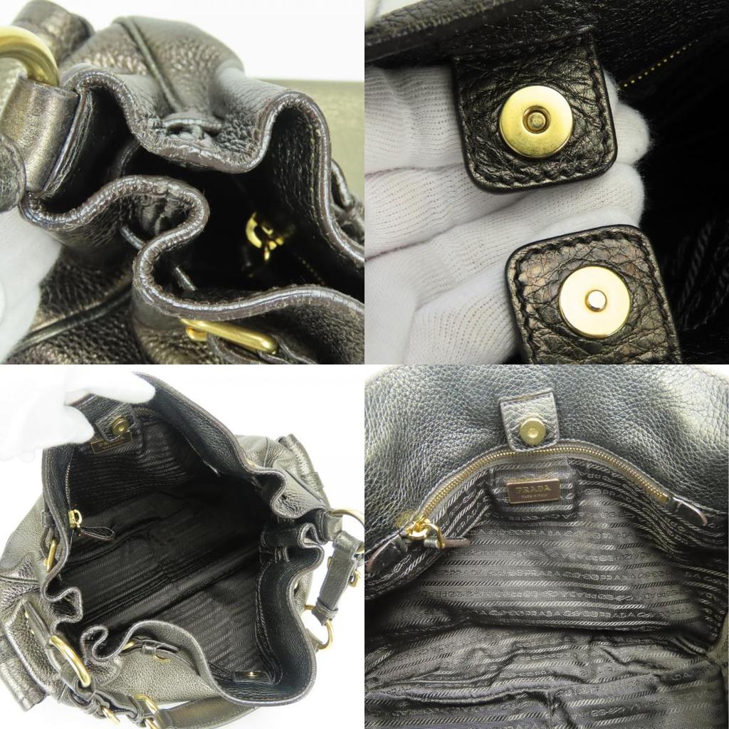 Used PRADA Shoulder Bag leather Bronze gold Brown casual