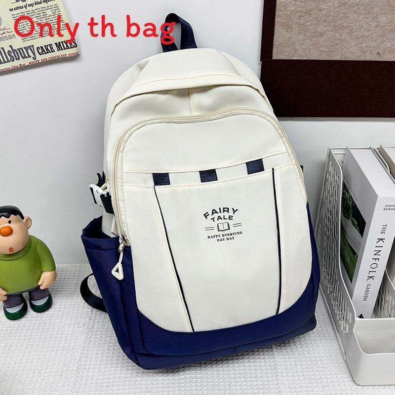 Blocked Simple Color Striped Letter Pattern Student Large Backpack Capacity