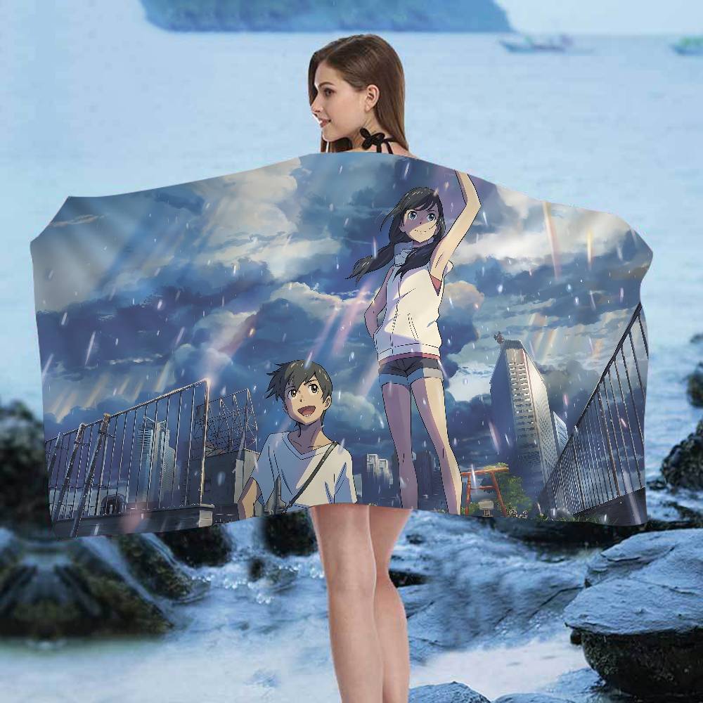 M-Makoto Anime S-Shinkai Microfiber Printed Beach Towel Mountain Climbing Yoga Beach Swimming Running Absorbent Soft Towel