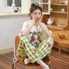 Women's Cotton Pajamas Summer New Sle Ort Sve Long Pants Large Size Cartoon Cute Sweet Home Leisure Suit Set Casual Fasion