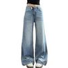 Fashionable Comfortable Distressed High Waist Big Yard Jeans Women Blue Worn Washed Skinny Straight Wide Leg Trousers Jeans for Women Long Denim Pants