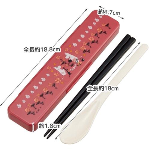 Skater Chopsticks and Spoon Set, Antibacterial, 18cm, Moomin, Mama's Rose, Made in Japan, CCS3SAAG-A