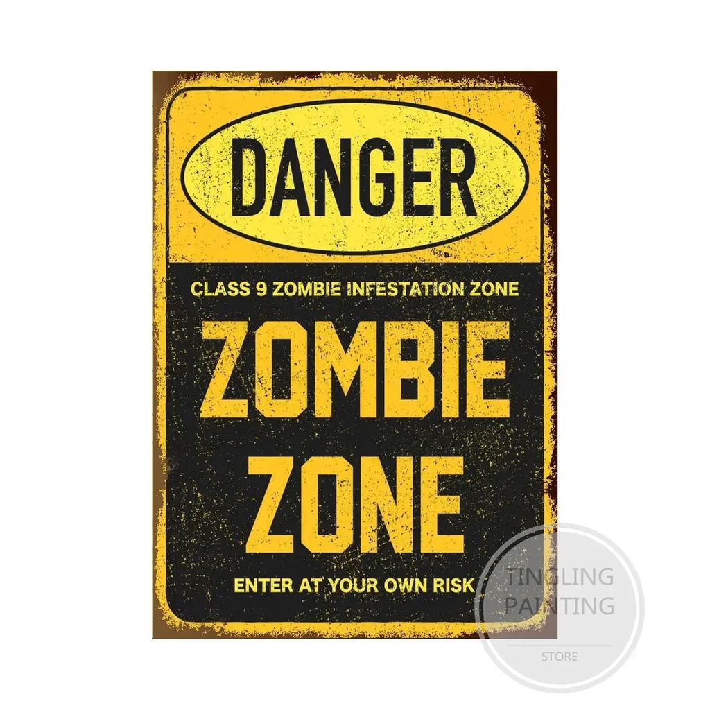 Warning Zombie Poster Danger Vintage Tin Signs Beware of Dog No Parking No Trespassing Metal Plate Garden Home Wall Decor